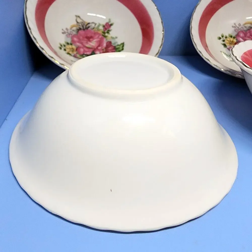 4 Westwood Luster Floral Bowls Gold Trim Pink Burgundy Set 5 1/2